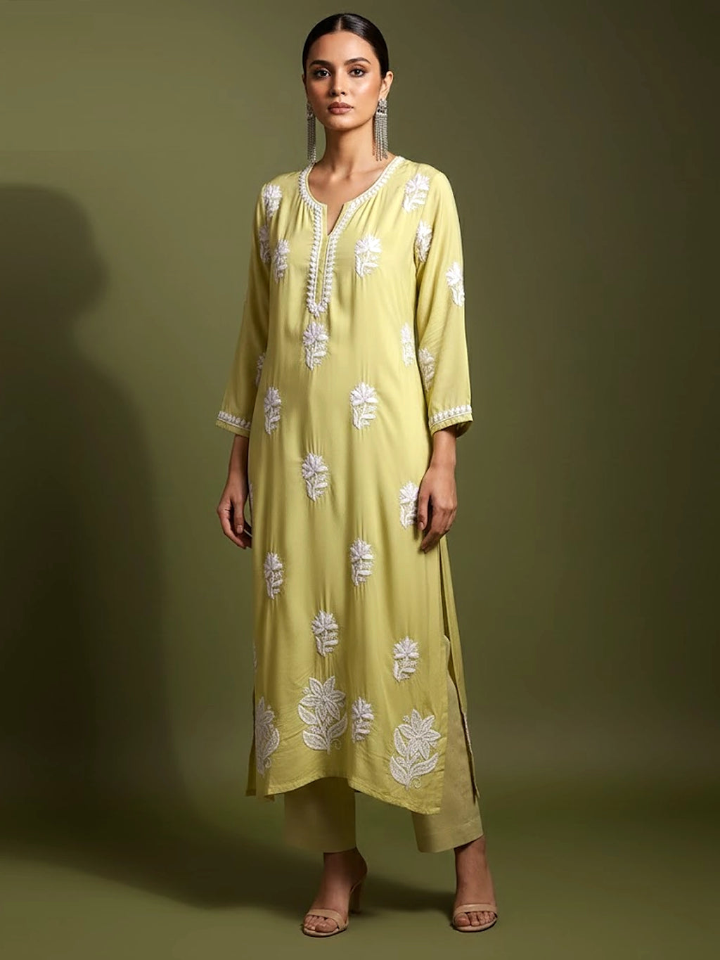 Adda Chikankari Kurta - Pista Green
