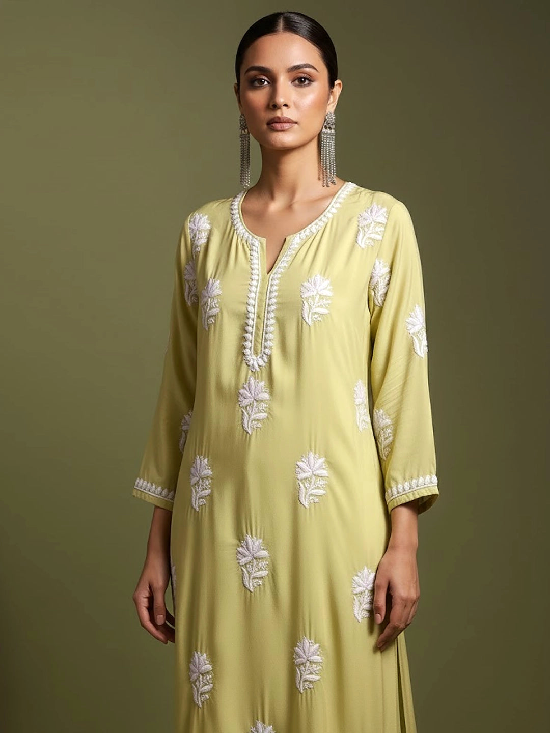 Adda Chikankari Kurta - Pista Green