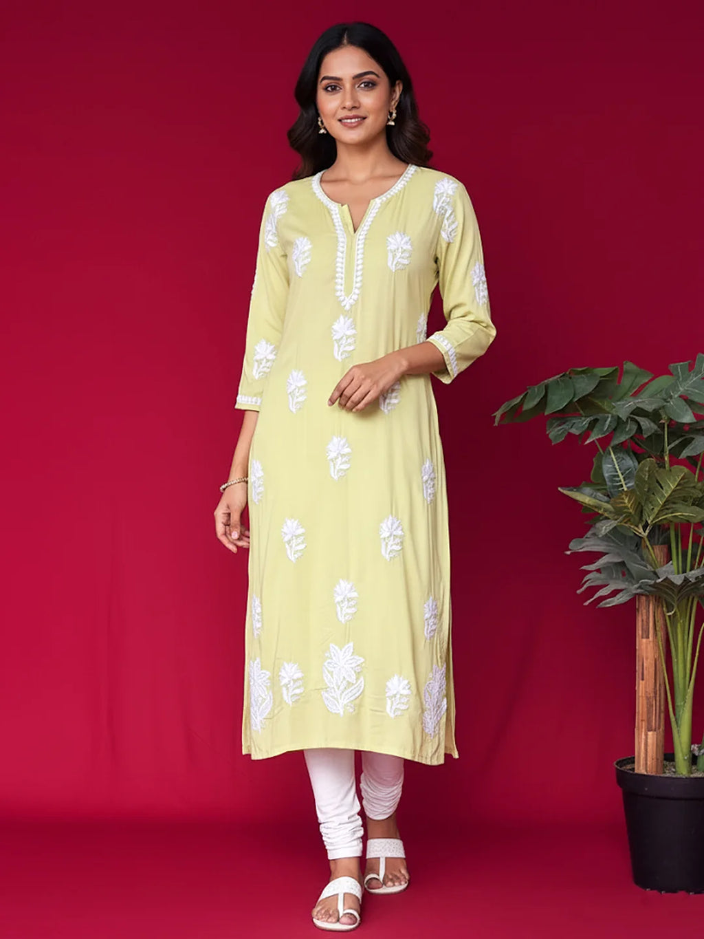 Green Adda Modal Chikankari Straight Kurta