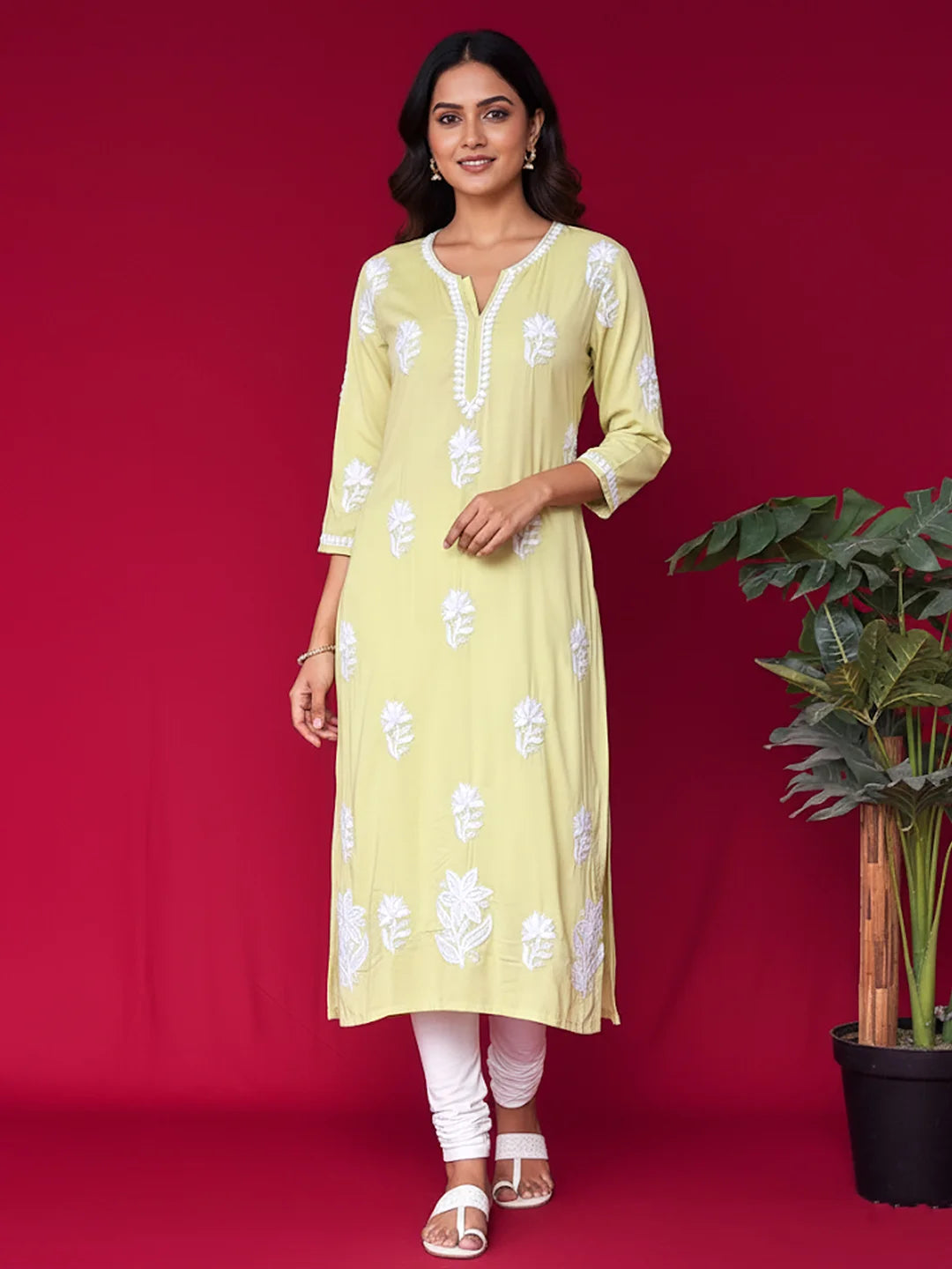 Green Adda Modal Chikankari Straight Kurta