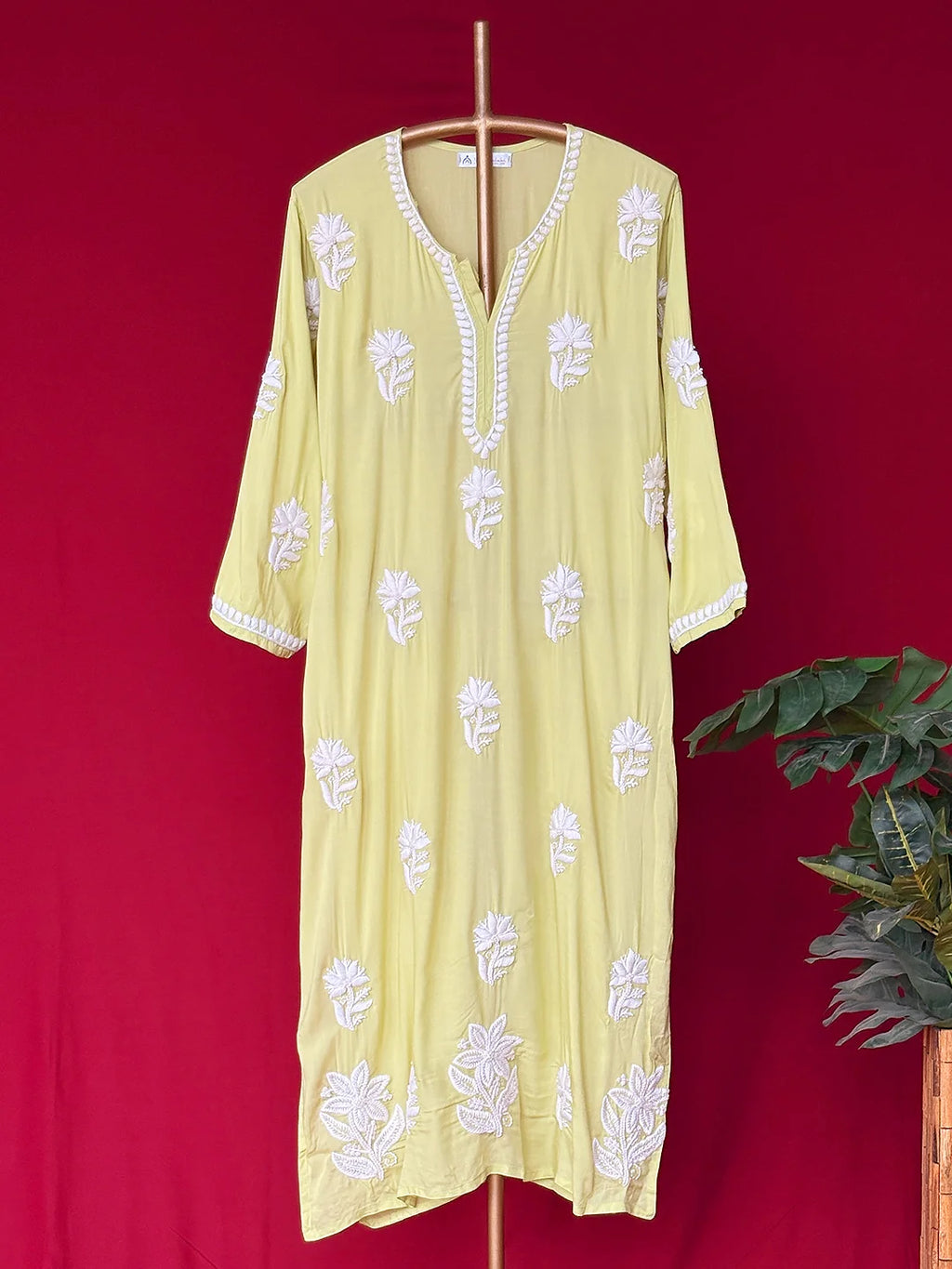 Green Adda Modal Chikankari Straight Kurta