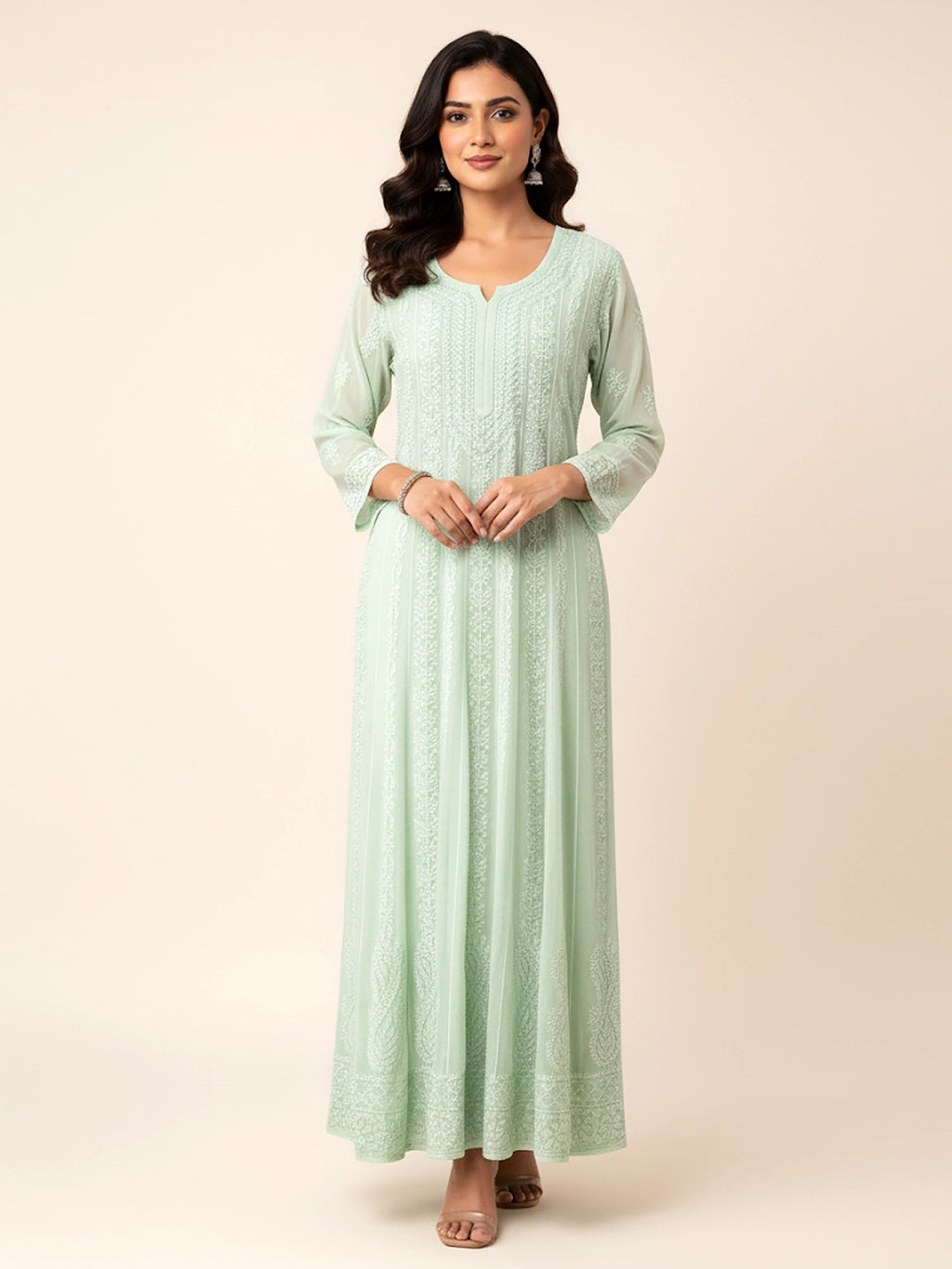 Pista Green Hana Viscose Chikankari Anarkali