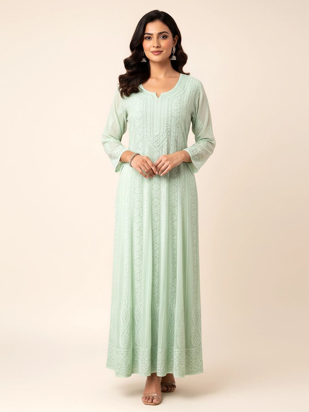 Pista Green Hana Viscose Chikankari Anarkali