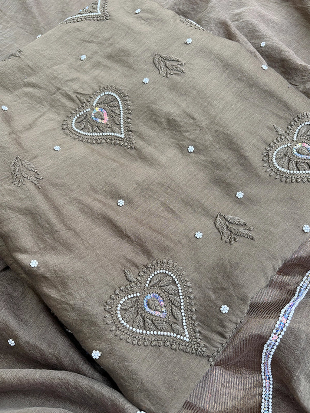 Green Mul Chanderi Chikankari Un-stitched Kurti Piece with Dupatta