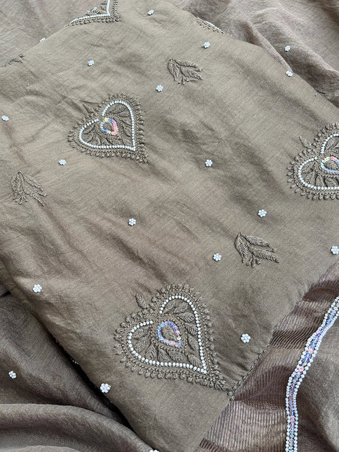 Green Mul Chanderi Chikankari Un-stitched Kurti Piece with Dupatta