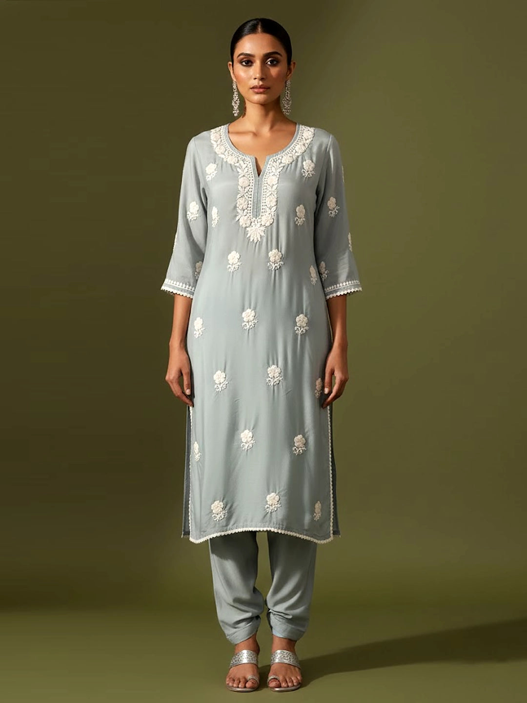 Adda Modal Chikankari Kurta - Grey