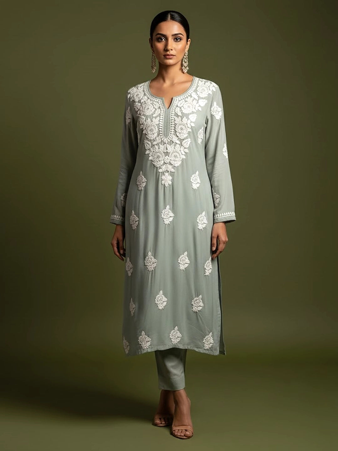 Adda Modal Chikankari Kurta - Grey