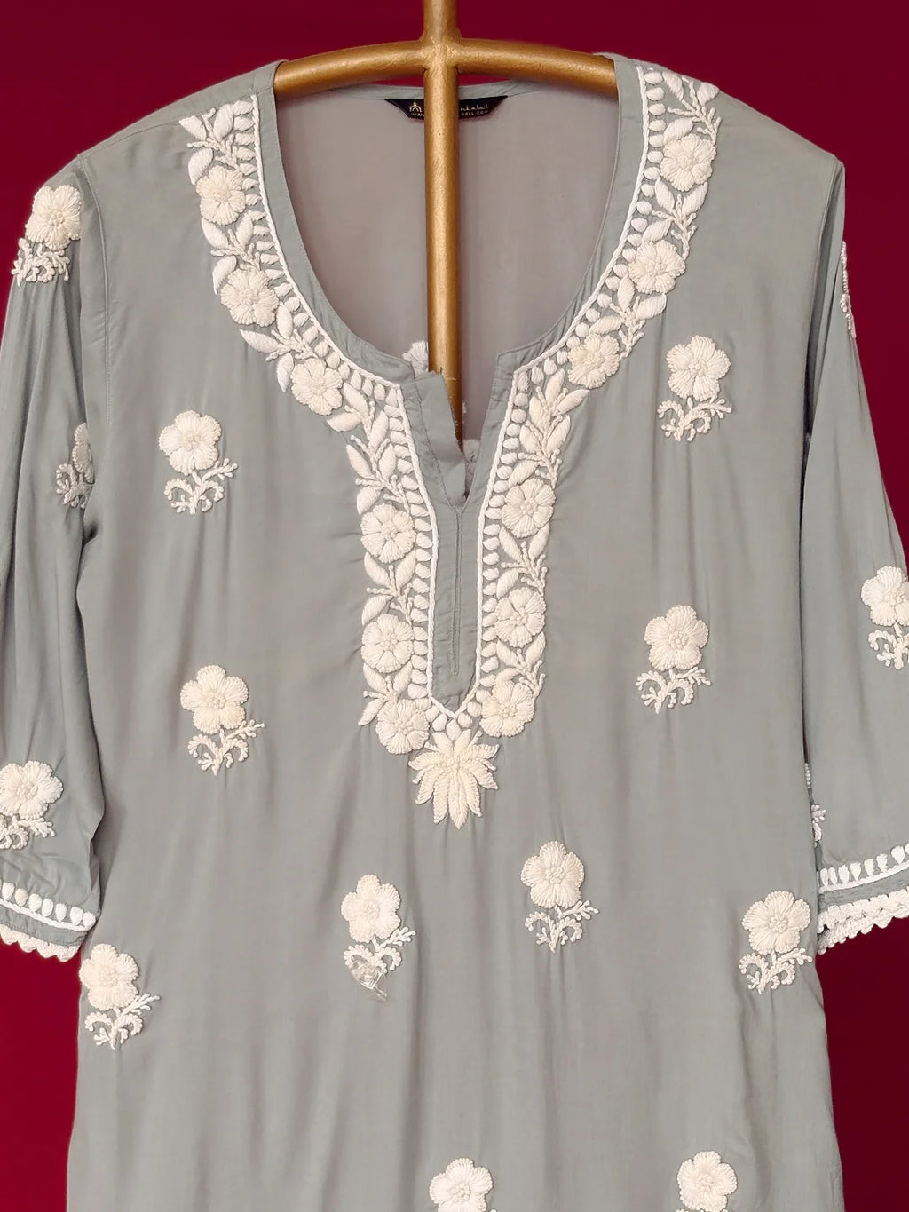 Grey Adda Modal Chikankari Straight Kurta