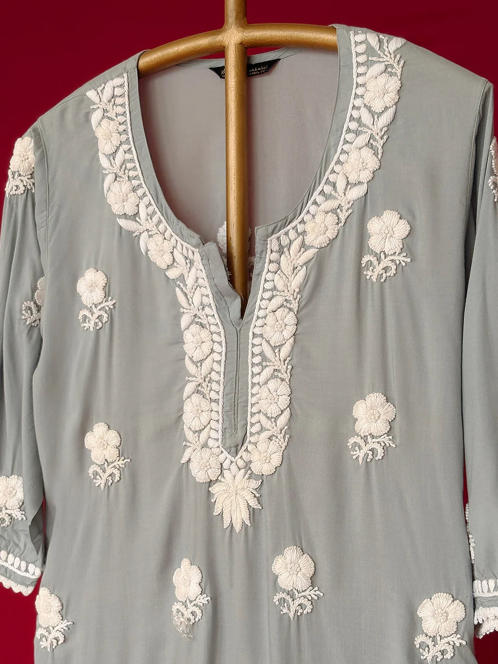 Grey Adda Modal Chikankari Straight Kurta