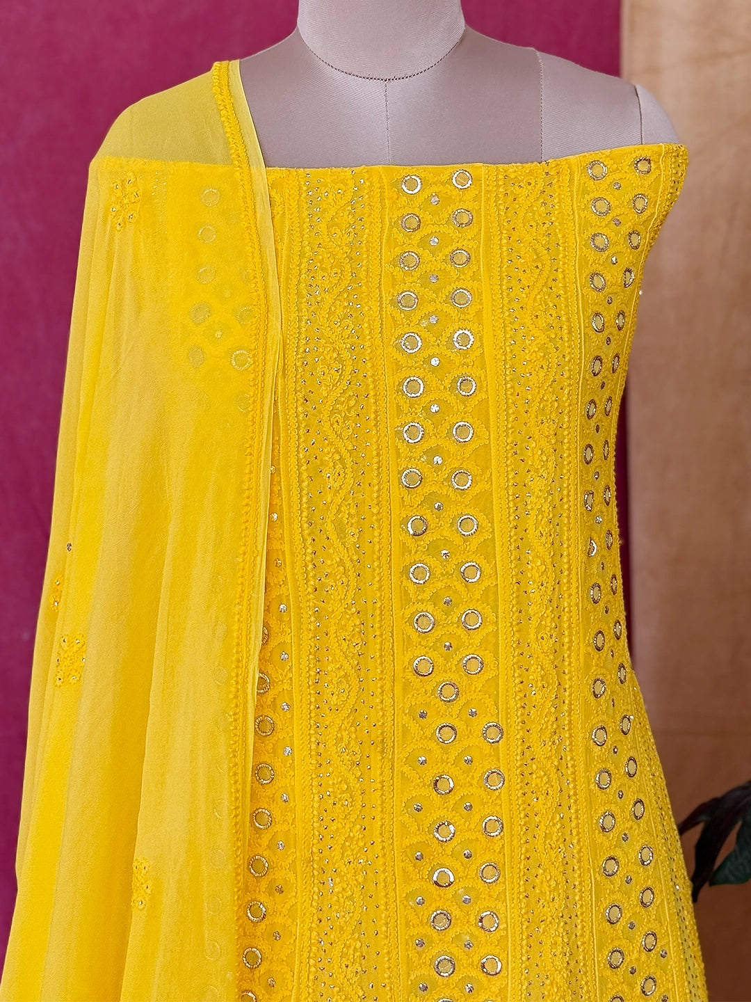Yellow Gulmohar Viscose Chikankari Anarkali with Dupatta