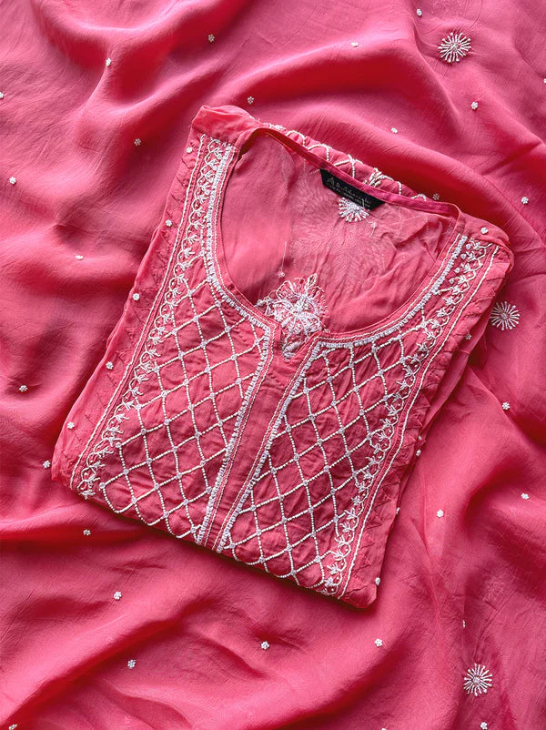 Hania Organza Chikankari Kurti Piece with Dupatta - Gajri