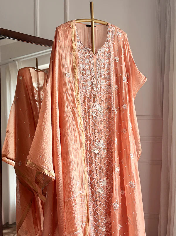 Hania Chikankari Kurti Piece with Dupatta - Light Peach