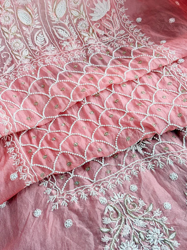 Hania Chikankari Kurti Piece with Dupatta - Peach