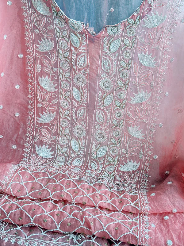 Hania Chikankari Kurti Piece with Dupatta - Peach