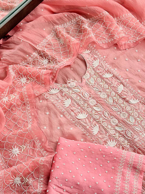 Hania Chikankari Kurti Piece with Dupatta - Peach