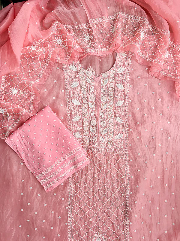 Hania Chikankari Kurti Piece with Dupatta - Peach