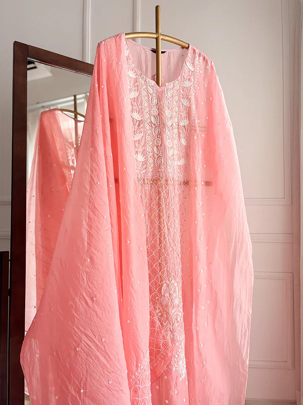 Hania Chikankari Kurti Piece with Dupatta - Peach