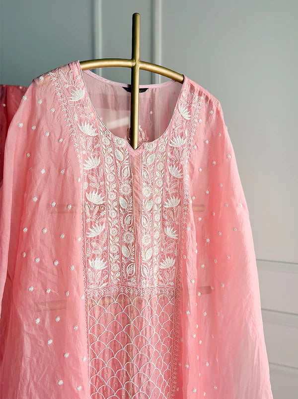 Hania Chikankari Kurti Piece with Dupatta - Peach