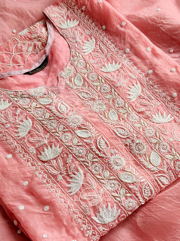 Hania Chikankari Kurti Piece with Dupatta - Peach