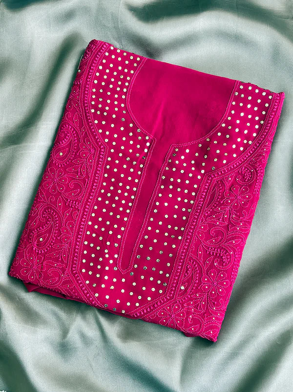 Arz Viscose Chikankari Kurti Piece - Hot Pink