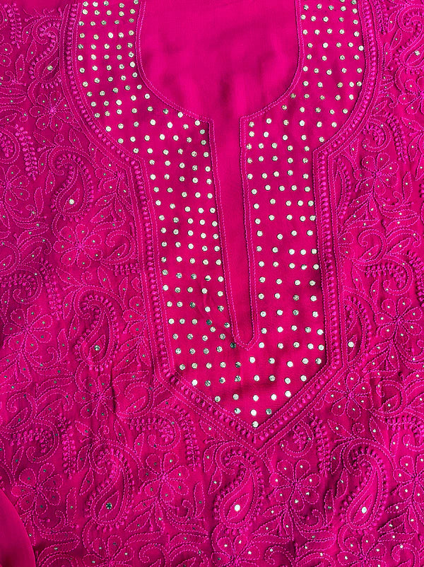 Arz Chikankari Kurti Piece - Hot Pink