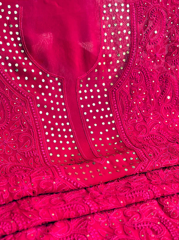 Arz Chikankari Kurti Piece - Hot Pink