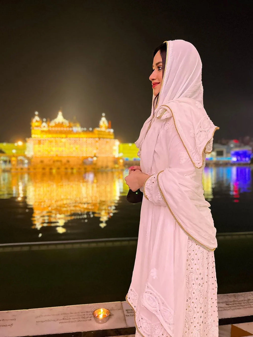 Jannat Zubair wearing a white chikankari anarkali from a Chikanlabel Luxe