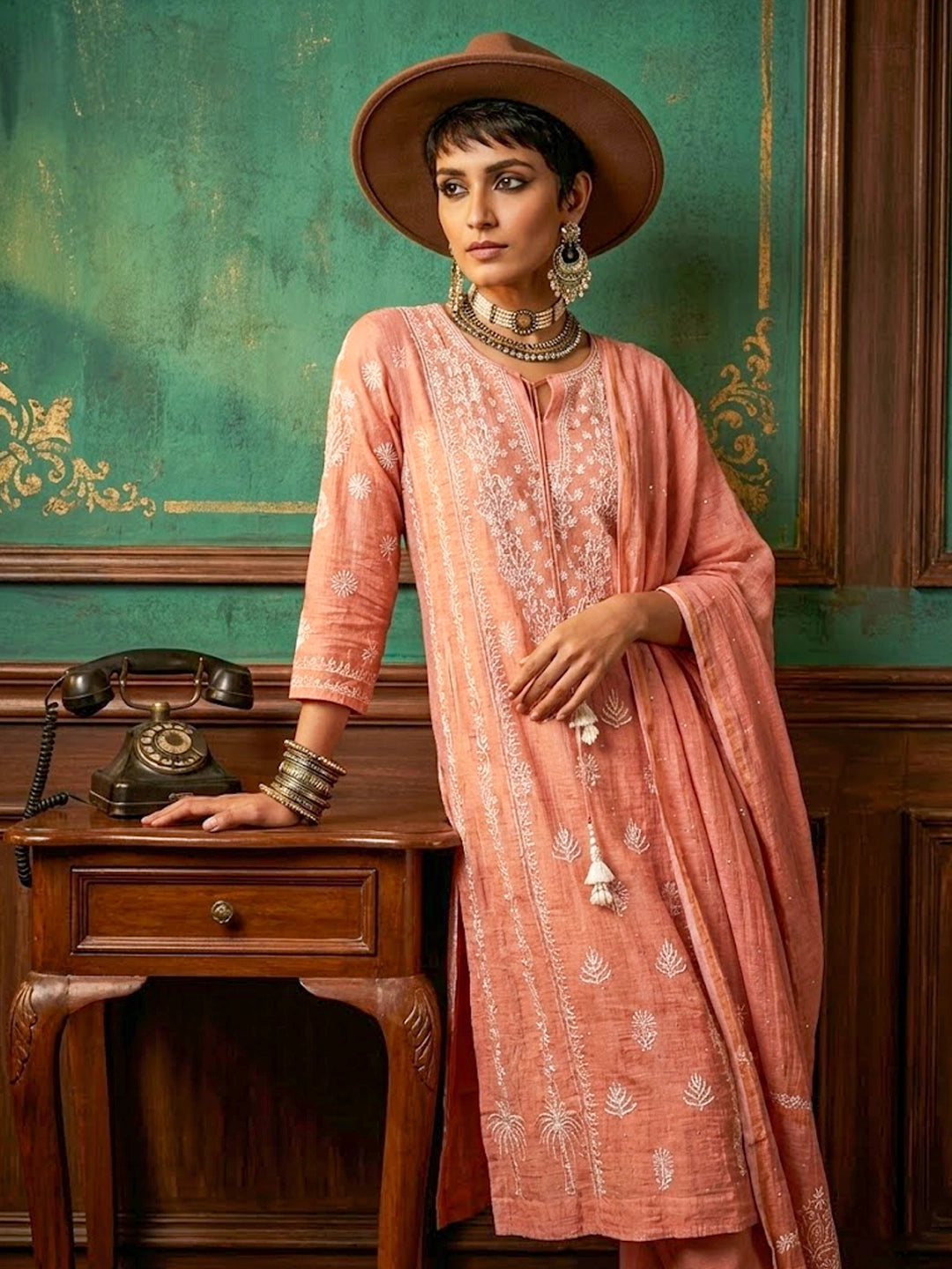 Roomi Chikankari Kurta - Latte