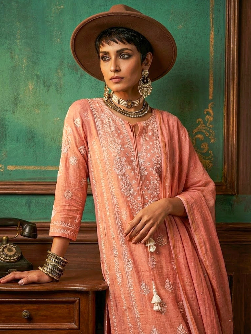 Roomi Chikankari Kurta - Latte