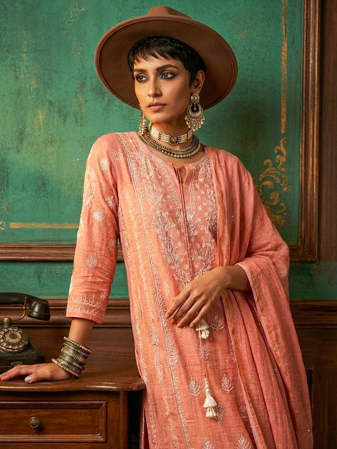 Roomi Chikankari Kurta - Latte