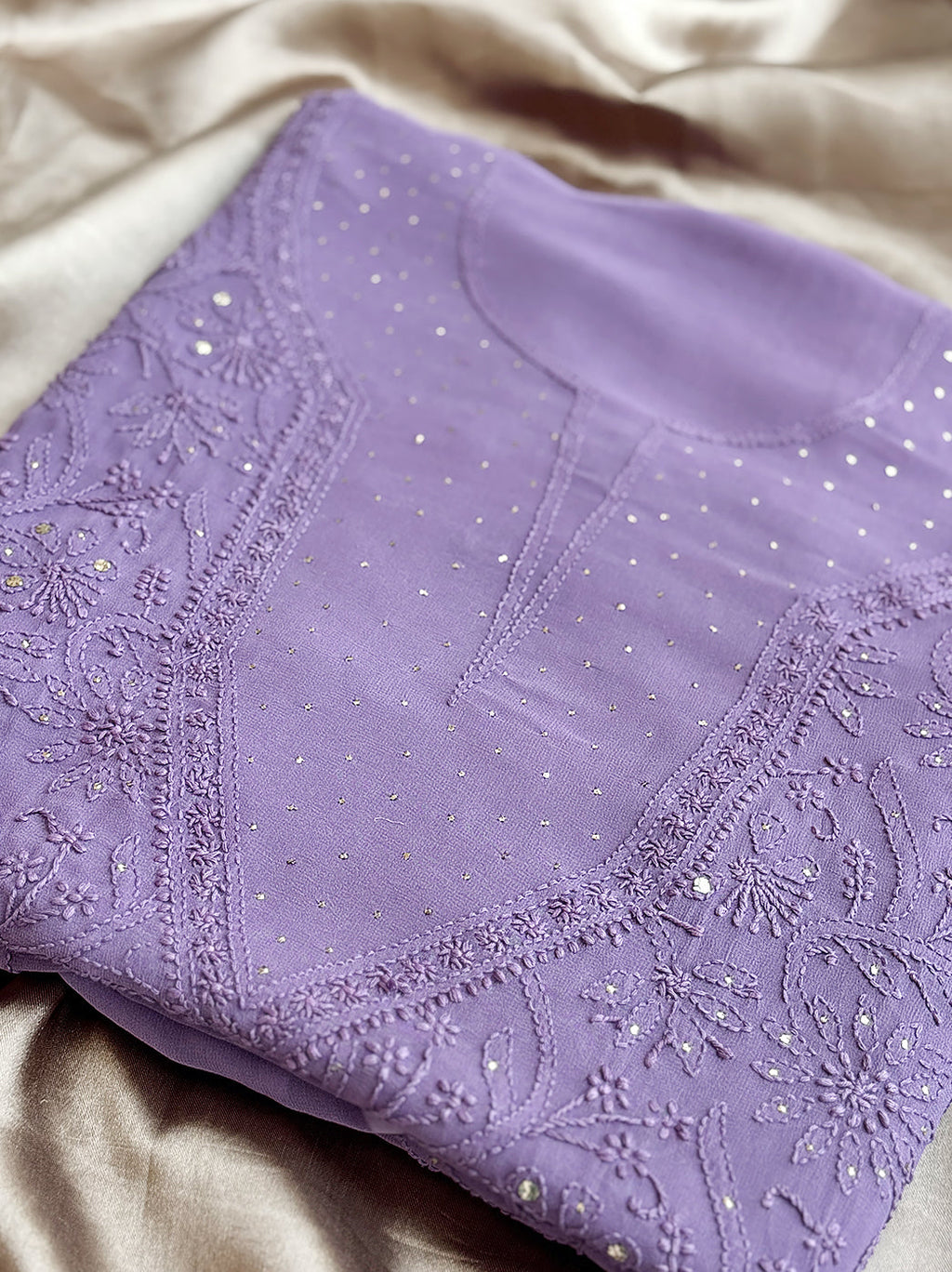 Lavender Viscose Chikankari Un-Stitched Kurti Piece