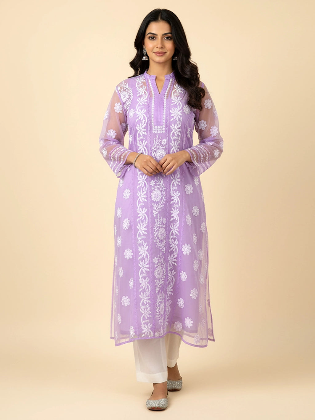 Purple Avya Organza Chikankari Kurta