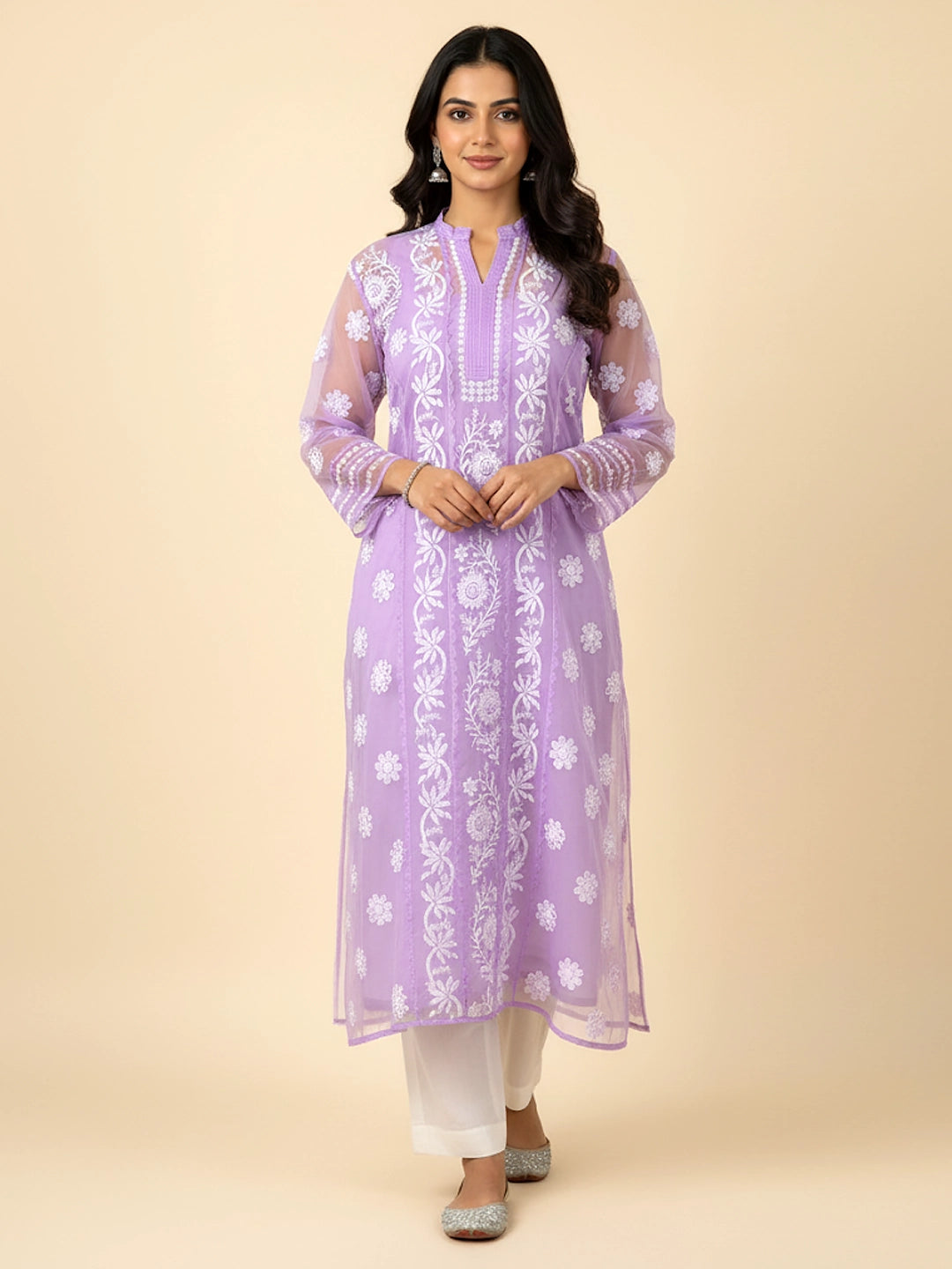 Purple Avya Organza Chikankari Kurta