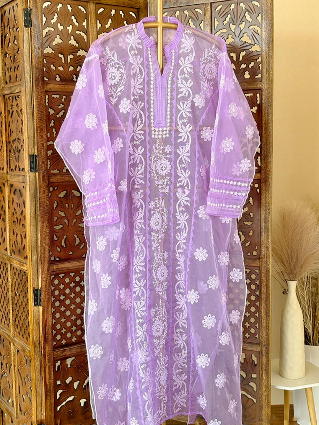 Purple Avya Organza Chikankari Kurta