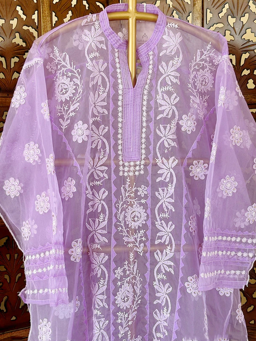 Purple Avya Organza Chikankari Kurta