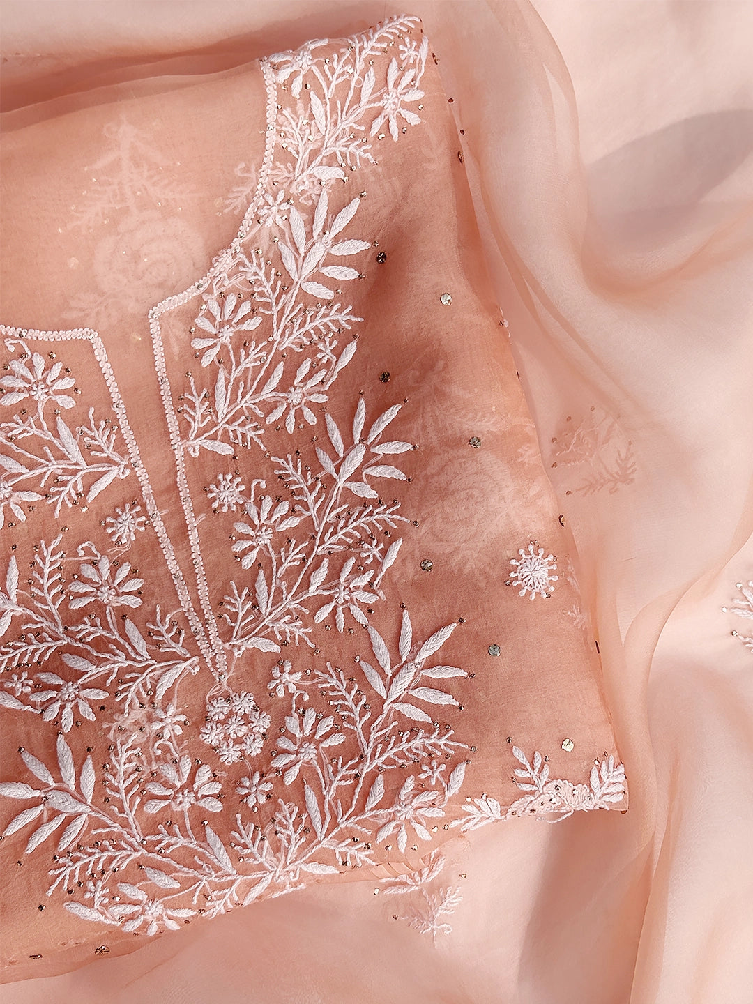 Mira Organza Chikankari Kurti Piece with Dupatta - Peach