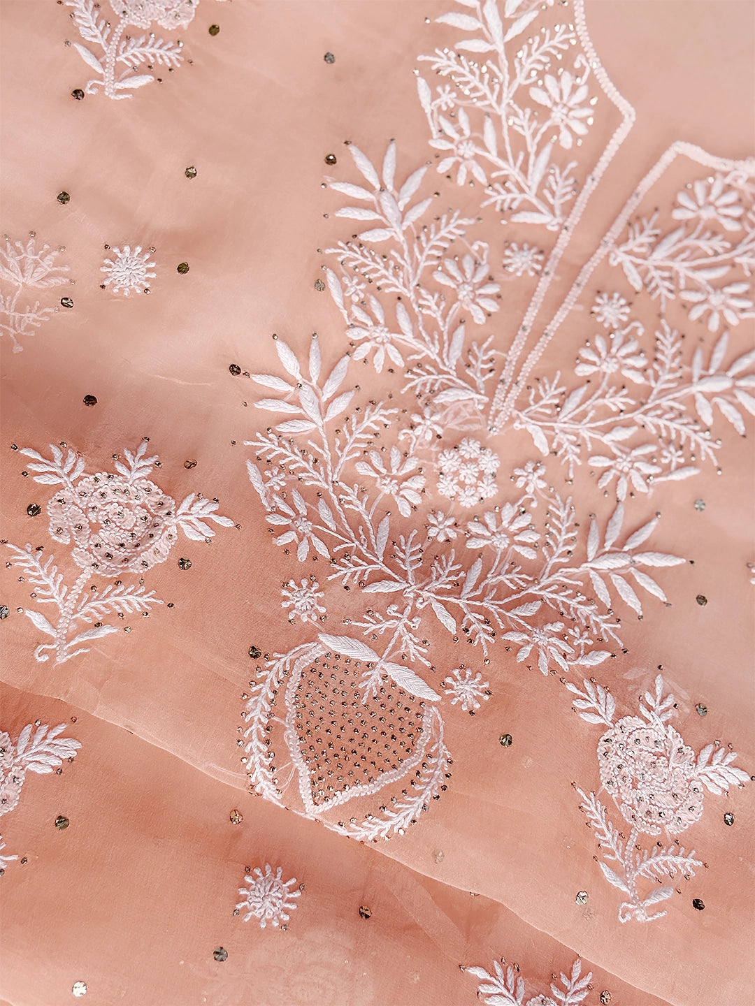 Mira Organza Chikankari Kurti Piece with Dupatta - Peach