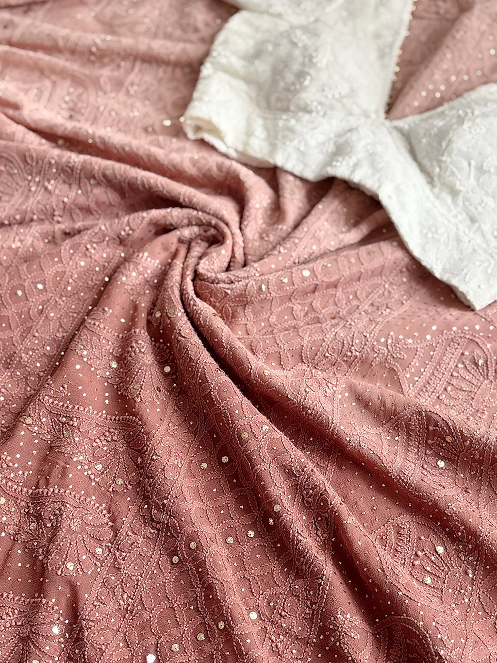 Mocha Rashi Viscose Chikankari Embroidered Saree