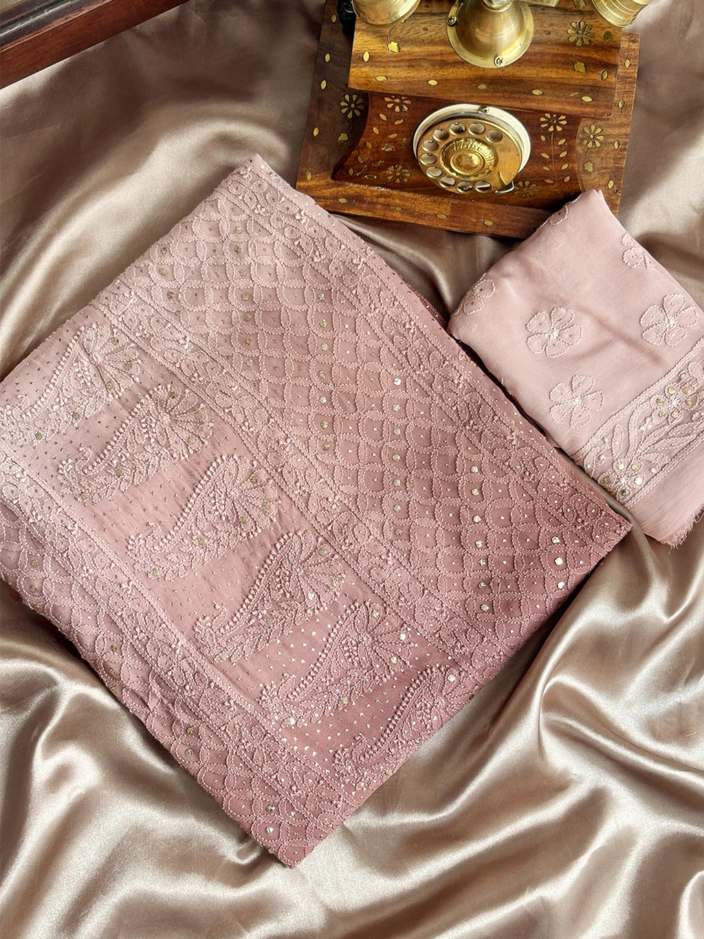 Mocha Rashi Viscose Chikankari Embroidered Saree