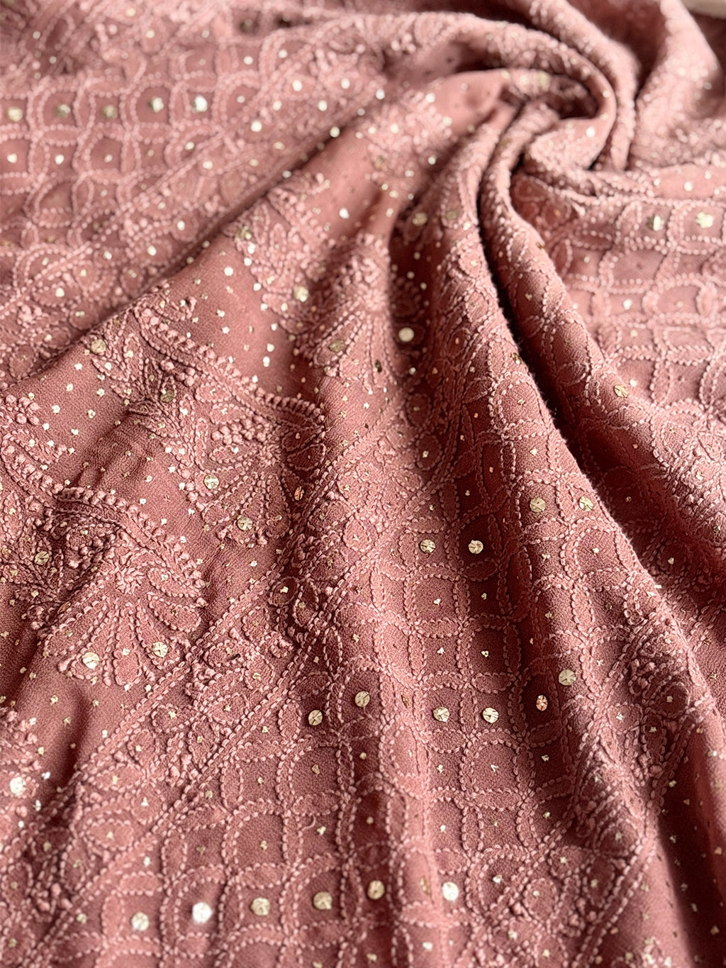 Mocha Rashi Viscose Chikankari Embroidered Saree