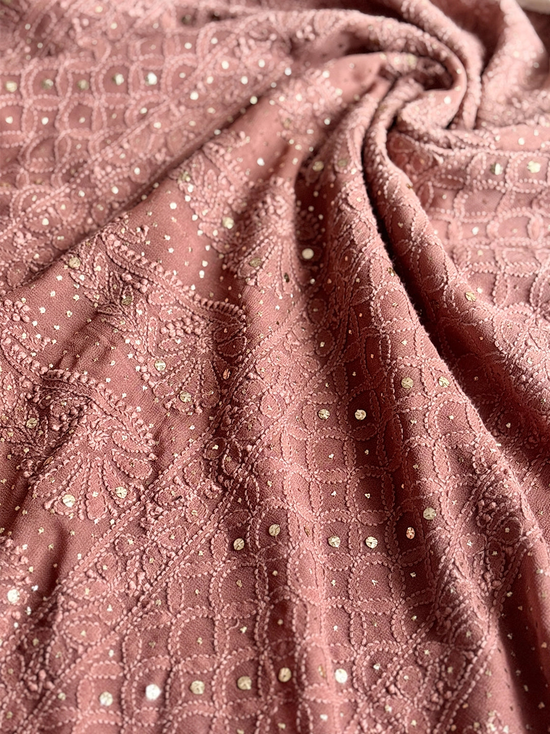 Mocha Rashi Viscose Chikankari Embroidered Saree
