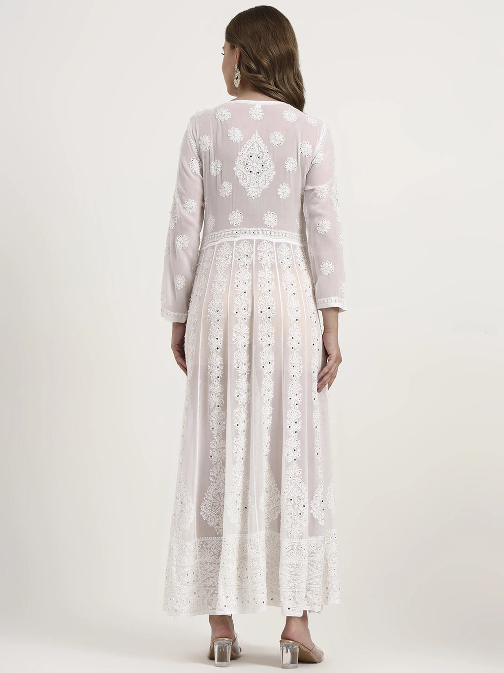 White Naazni Viscose Chikankari Anarkali