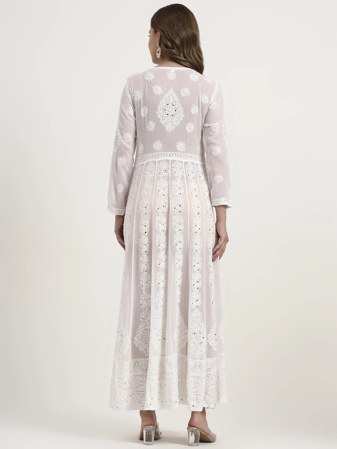 White Naazni Viscose Chikankari Anarkali