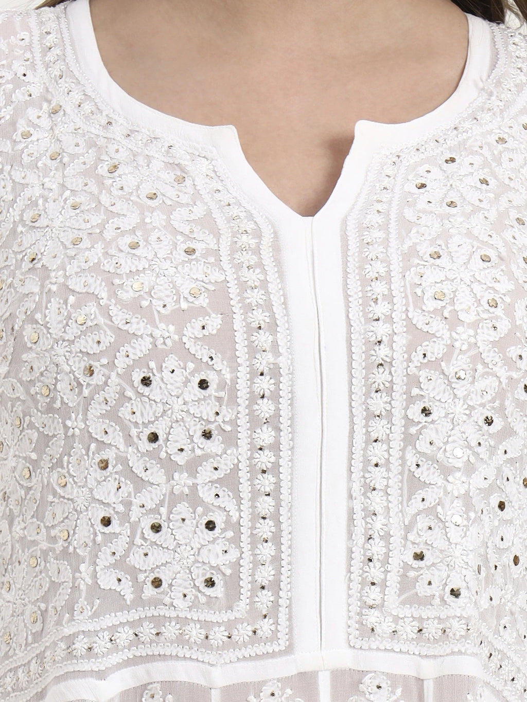 White Naazni Viscose Chikankari Anarkali
