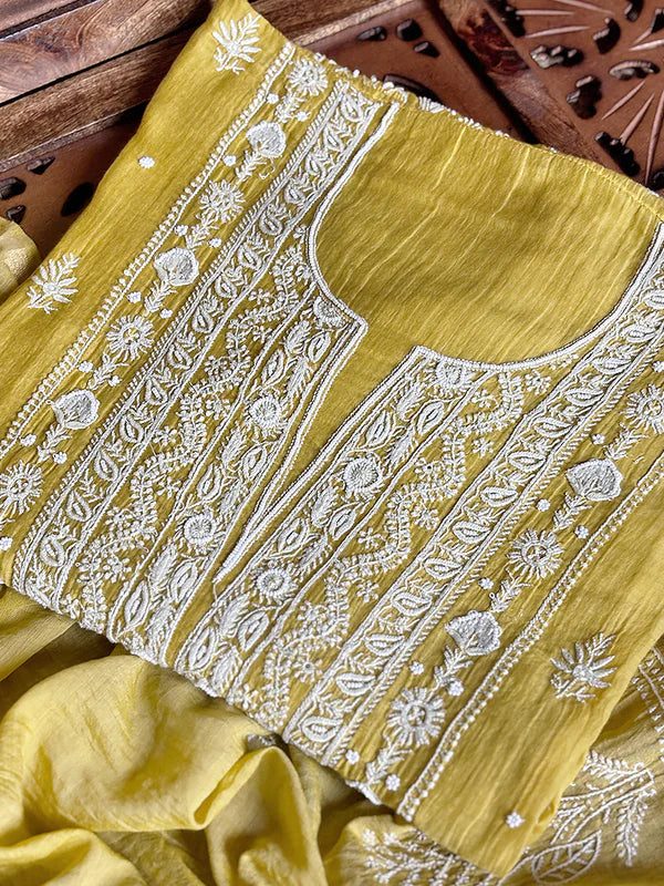 Safia Chikankari Kurti Piece with Dupatta - Yellow