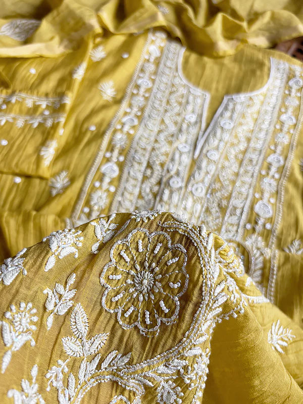 Safia Chikankari Kurti Piece with Dupatta - Yellow