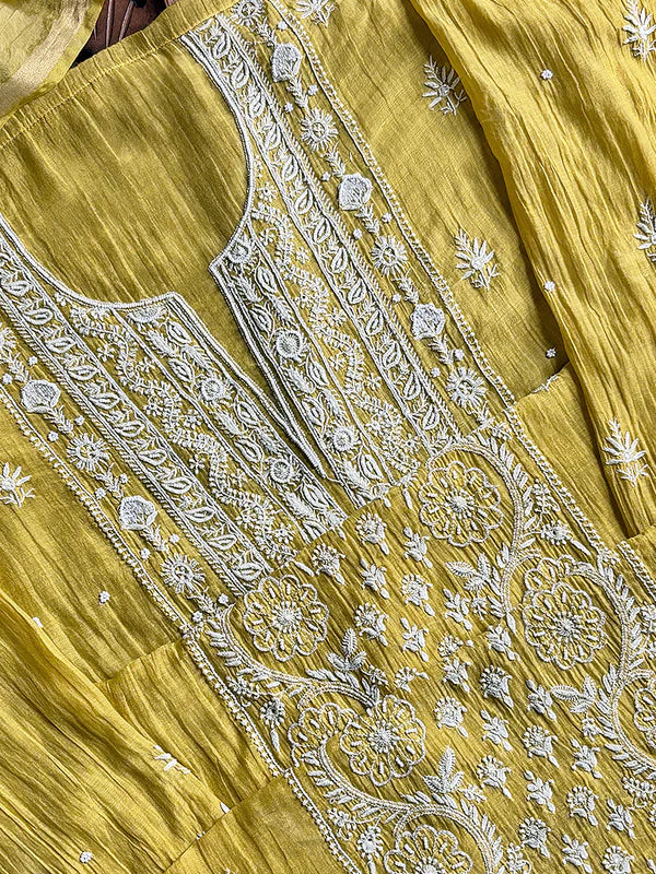 Safia Chikankari Kurti Piece with Dupatta - Yellow