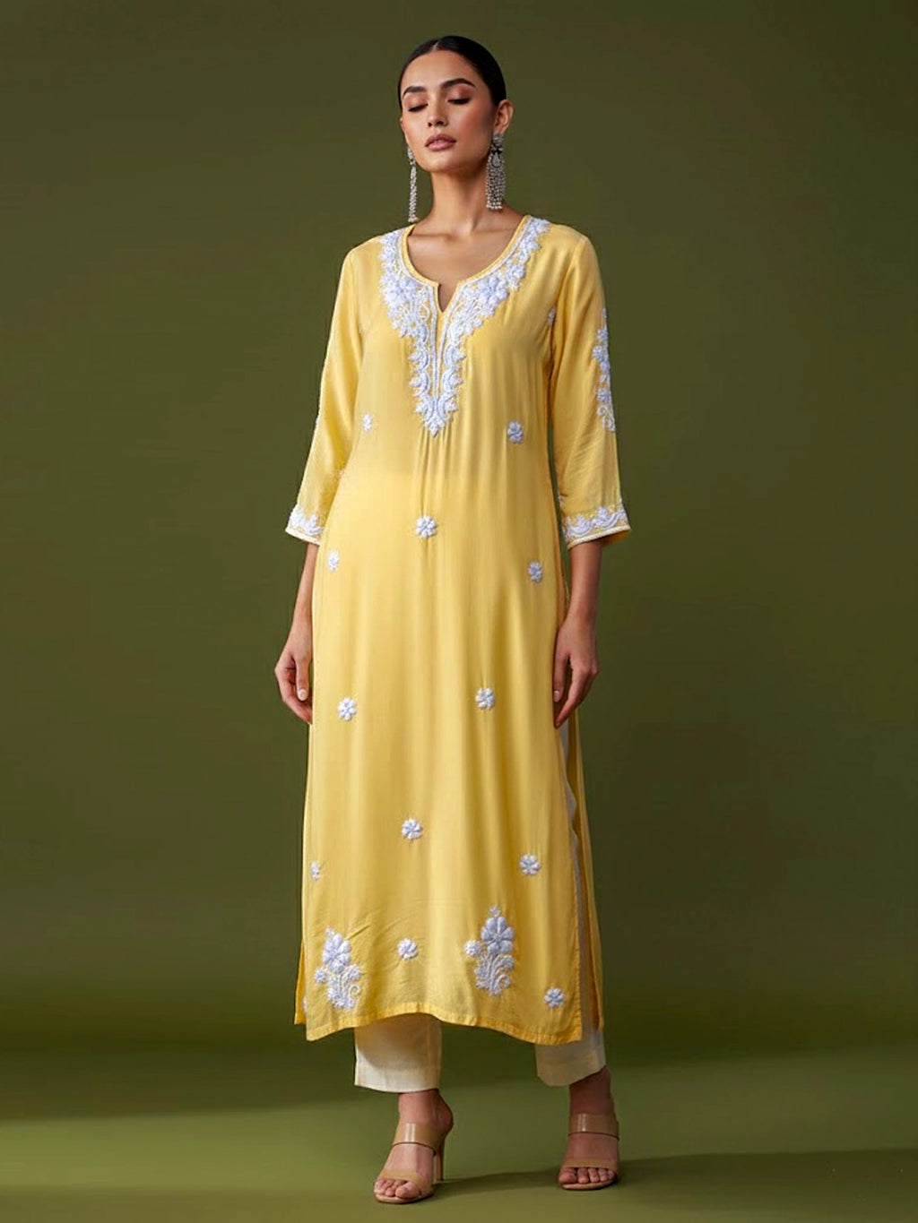 Adda Chikankari Kurta - Mustard