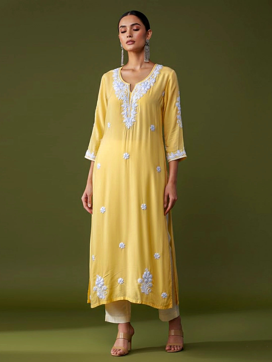 Adda Modal Chikankari Kurta - Mustard
