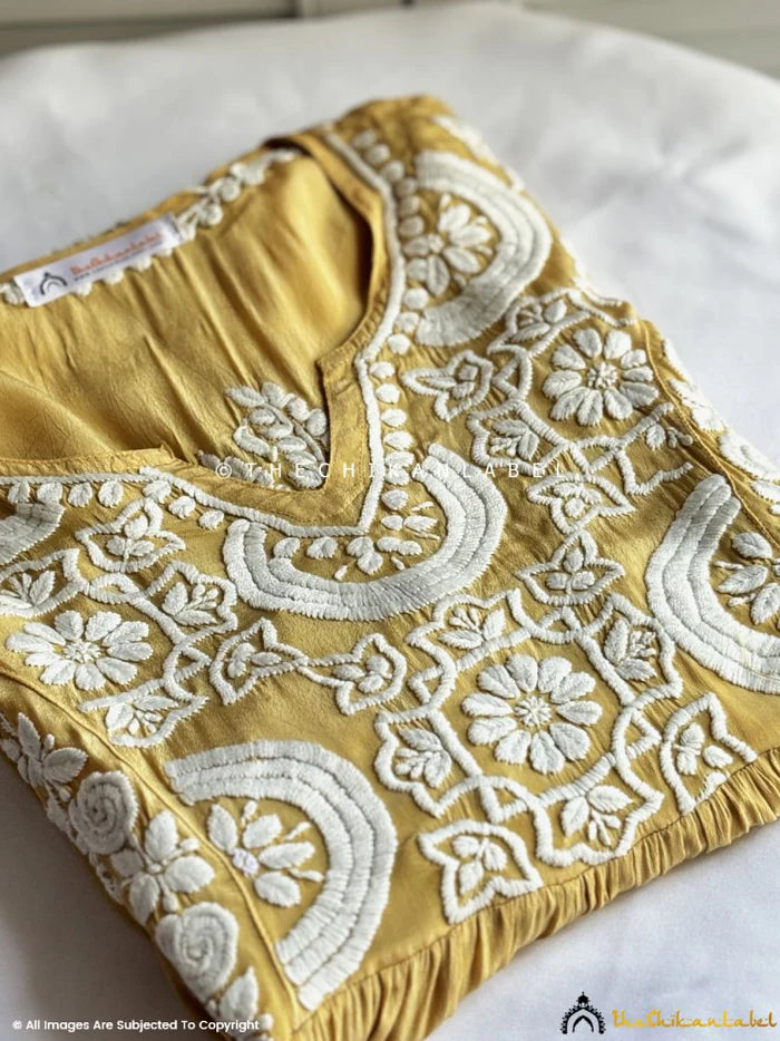 Jiyana Crepe Chikankari Kurta - Mustard